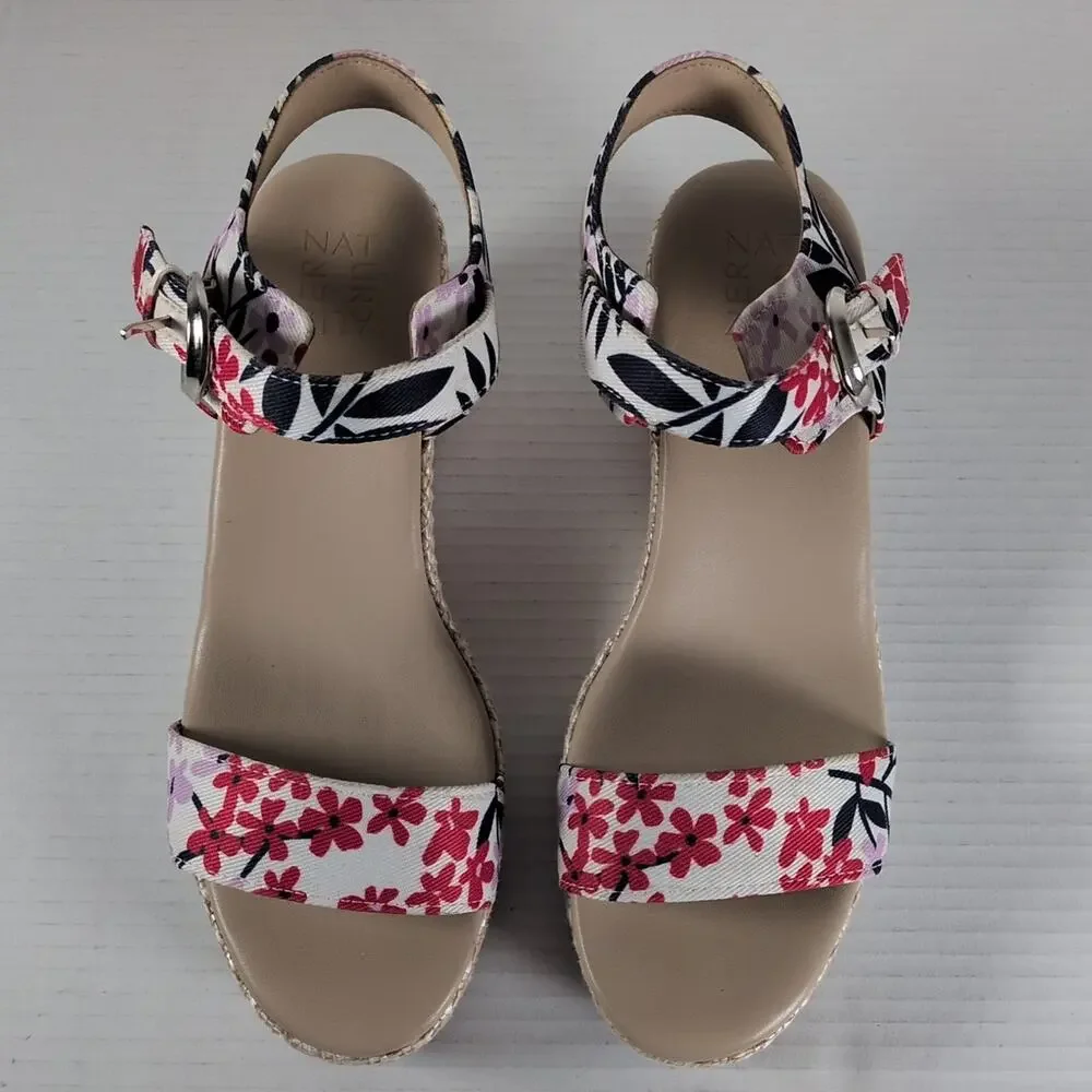 Naturalizer Stella Platform Wedge Sandals Womens 10W 10 Wide Resort Floral Print